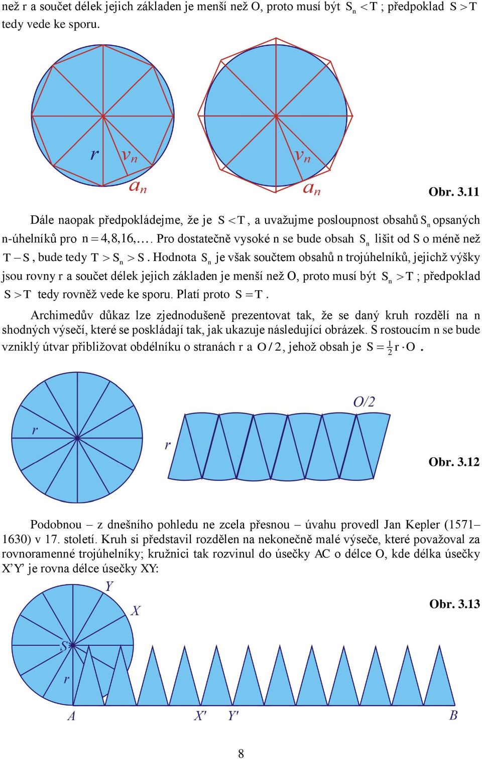 proto musí být tedy rověž vede ke sporu Platí proto S T S T S T ; předpoklad Archimedův důkaz lze zjedodušeě prezetovat tak, že se daý kruh rozdělí a shodých výsečí, které se poskládají tak, jak