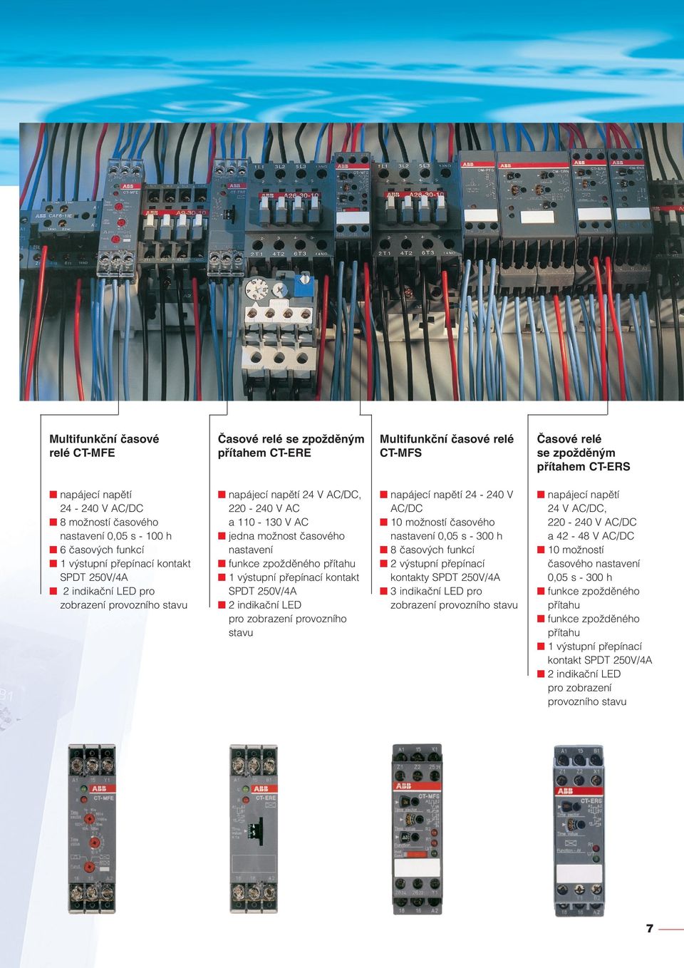 možnost časového nastavení funkce zpožděného přítahu 1 výstupní přepínací kontakt SPDT 250V/4A 2 indikační LED pro zobrazení provozního stavu napájecí napětí 24-240 V AC/DC 10 možností časového