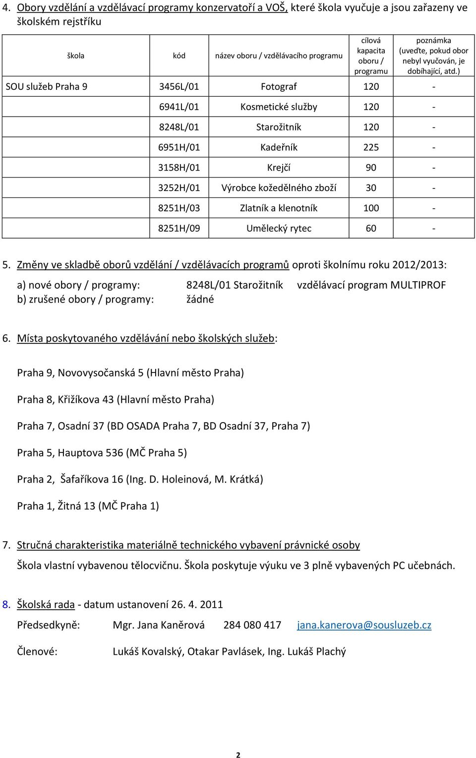 ) SOU služeb Praha 9 3456L/01 Fotograf 120-6941L/01 Kosmetické služby 120-8248L/01 Starožitník 120-6951H/01 Kadeřník 225-3158H/01 Krejčí 90-3252H/01 Výrobce kožedělného zboží 30-8251H/03 Zlatník a