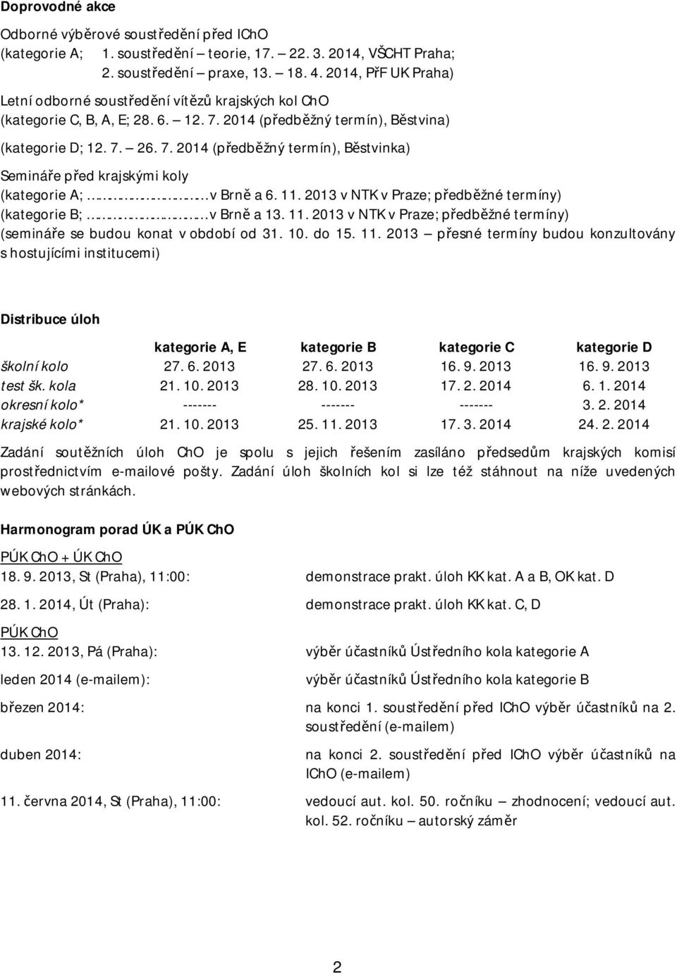 11. 2013 v NTK v Praze; předběžné termíny) (kategorie B; v Brně a 13. 11.