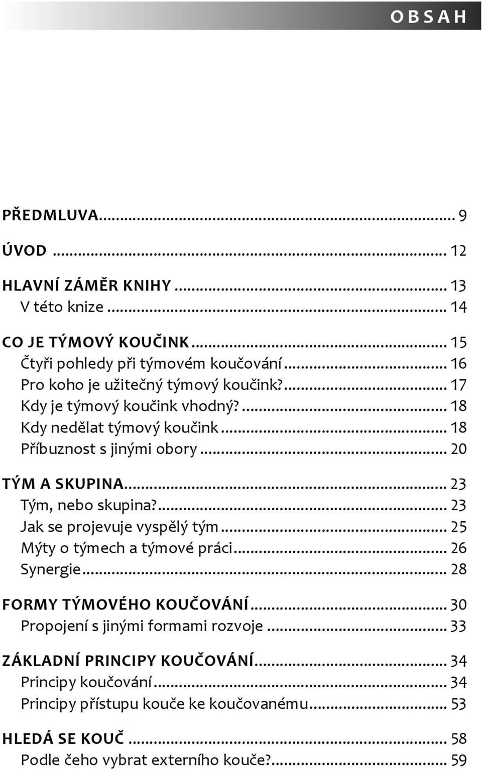 .. 23 Tým, nebo skupina?... 23 Jak se projevuje vyspělý tým... 25 Mýty o týmech a týmové práci... 26 Synergie... 28 Formy týmového koučování.