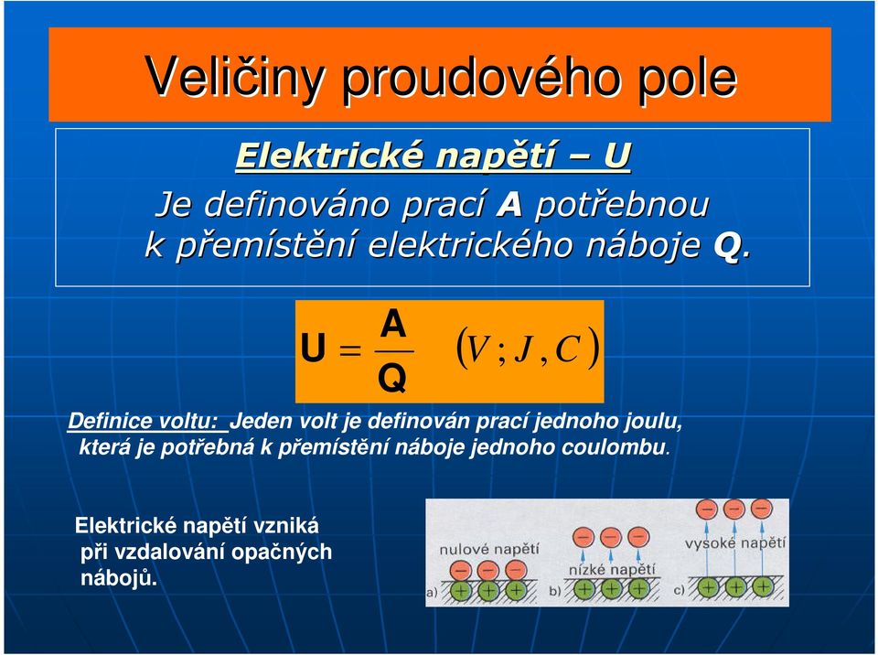 U = A Q ( V ; J, C ) Definice voltu: Jeden volt je definován prací jednoho