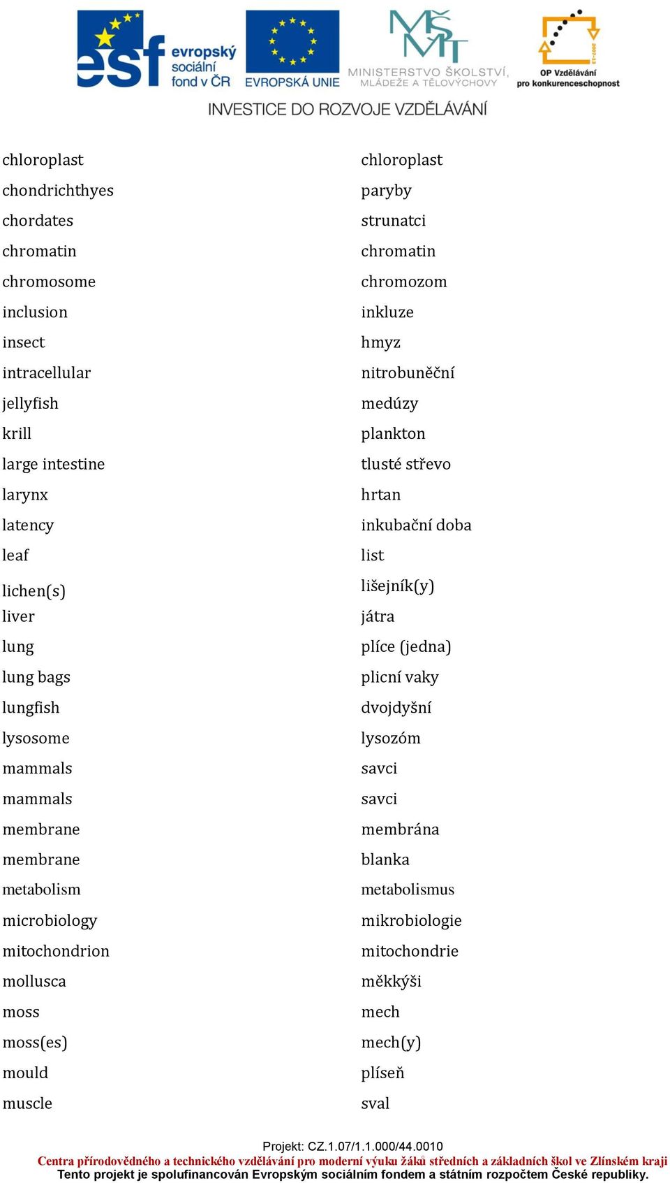 mould muscle chloroplast paryby strunatci chromatin chromozom inkluze hmyz nitrobuněční medúzy plankton tlusté střevo hrtan inkubační doba list