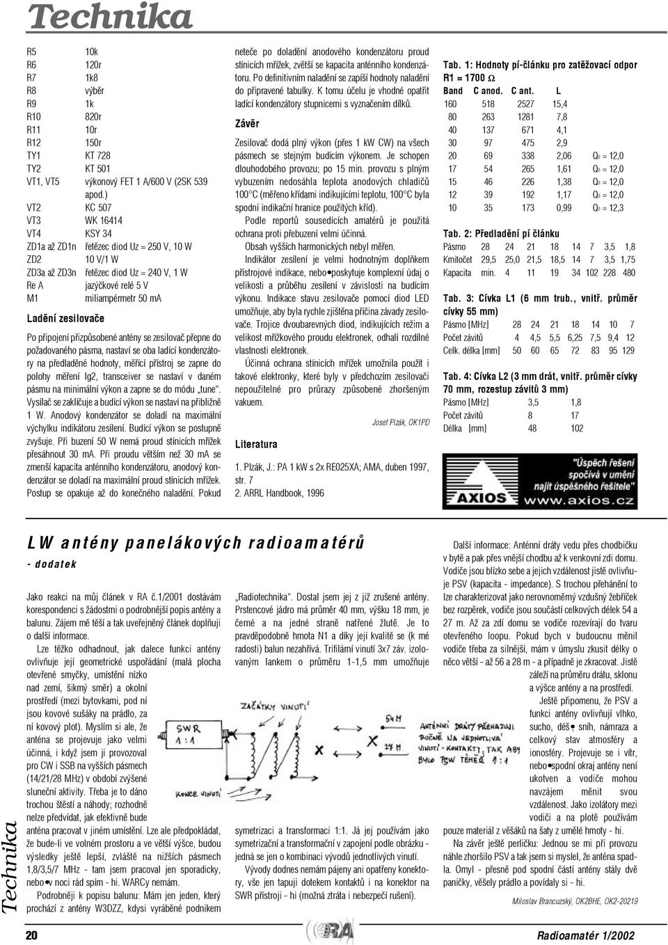 Po pøipojení pøizpùsobené antény se zesilovaè pøepne do požadovaného pásma, nastaví se oba ladící kondenzátory na pøedladìné hodnoty, mìøící pøístroj se zapne do polohy mìøení Ig2, transceiver se