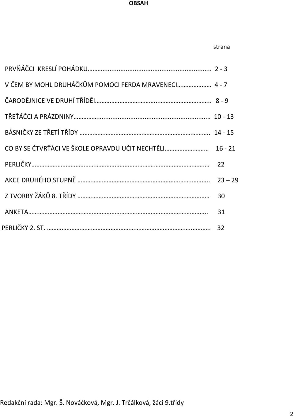 .... 8-9 TŘEŤÁČCI A PRÁZDNINY... 10-13 BÁSNIČKY ZE TŘETÍ TŘÍDY.