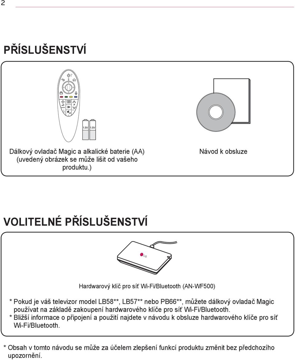 PB66**, můžete dálkový ovladač Magic používat na základě zakoupení hardwarového klíče pro síť Wi-Fi/Bluetooth.