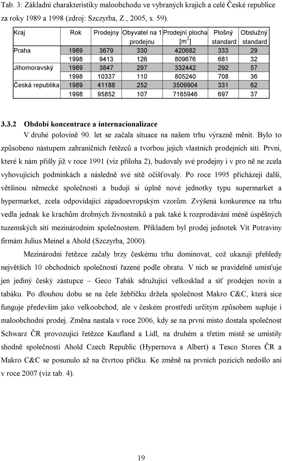 57 1998 10337 110 805240 708 36 Česká republika 1989 41188 252 3509904 331 62 1998 95852 107 7165946 697 37 3.3.2 Období koncentrace a internacionalizace V druhé polovině 90.