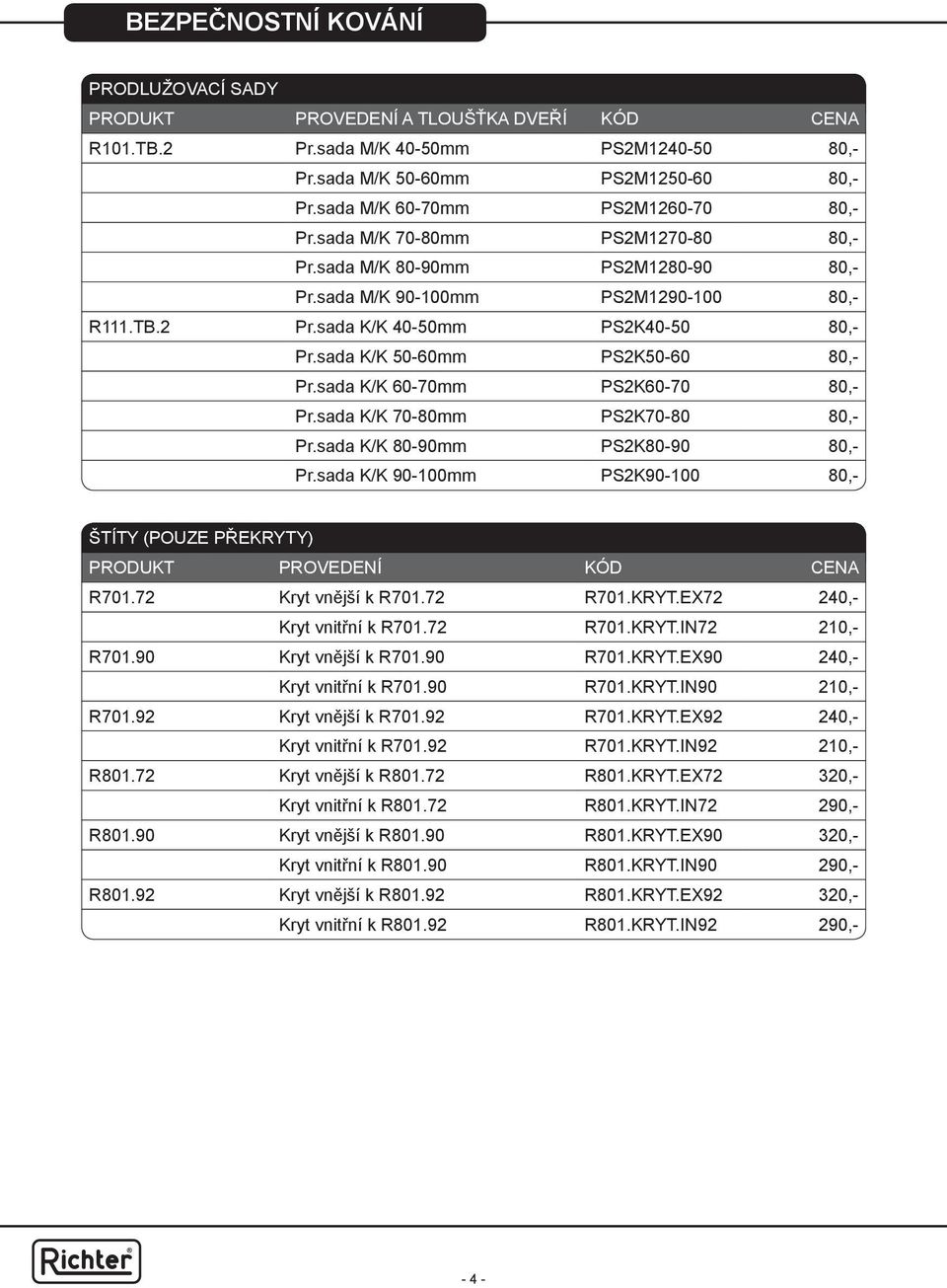 sada K/K 50-60mm PS2K50-60 80,- Pr.sada K/K 60-70mm PS2K60-70 80,- Pr.sada K/K 70-80mm PS2K70-80 80,- Pr.sada K/K 80-90mm PS2K80-90 80,- Pr.