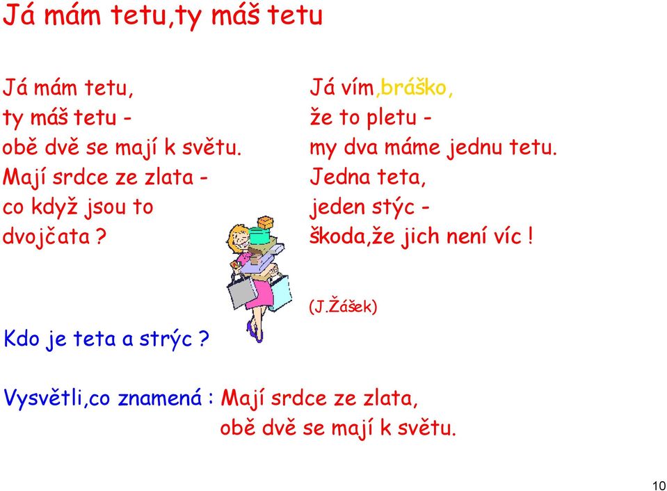 Já vím,bráško, že to pletu - my dva máme jednu tetu.