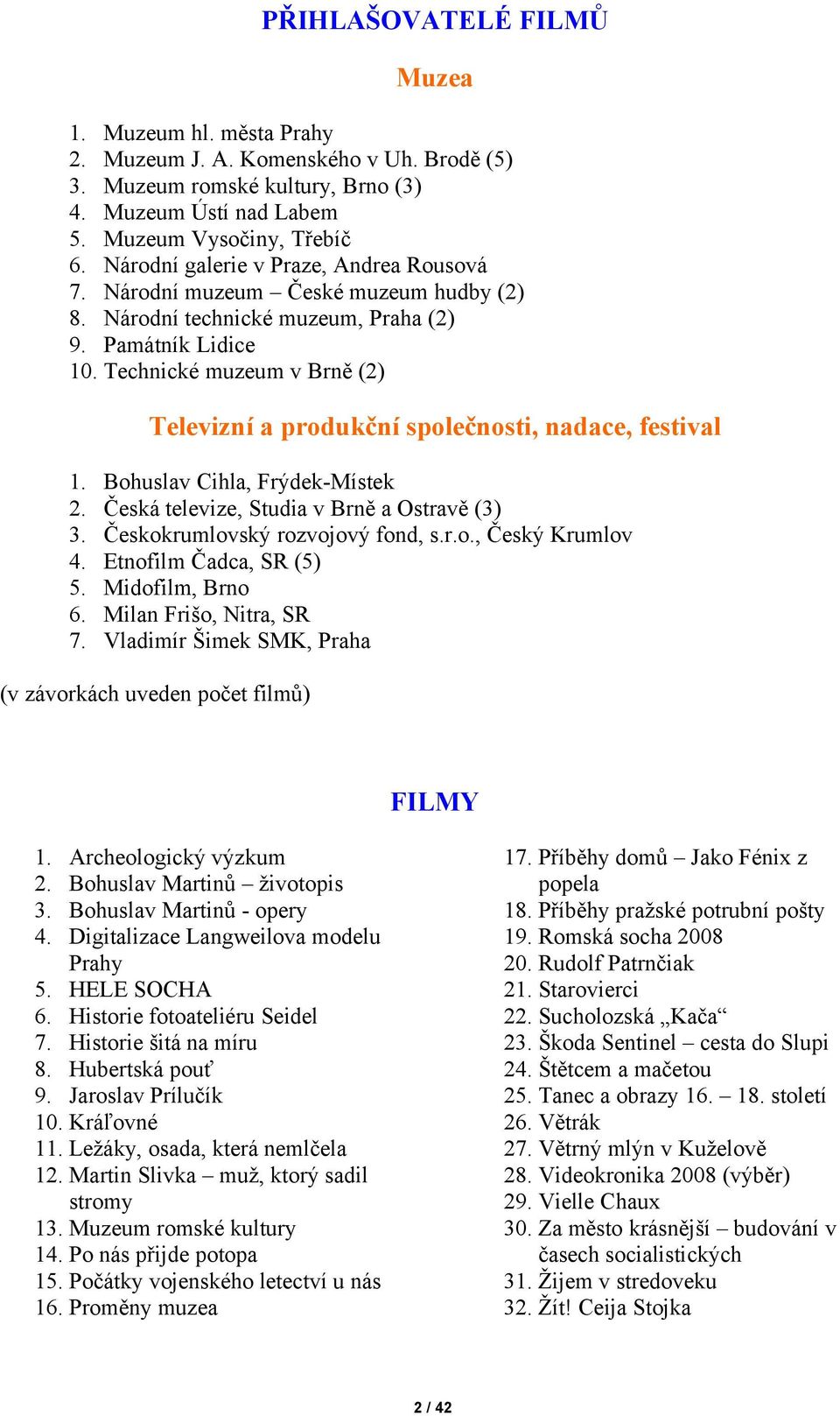 Technické muzeum v Brně (2) Televizní a produkční společnosti, nadace, festival 1. 2. 3. 4. 5. 6. 7.