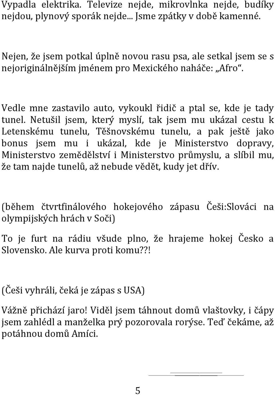 Netušil jsem, který myslí, tak jsem mu ukázal cestu k Letenskému tunelu, Těšnovskému tunelu, a pak ještě jako bonus jsem mu i ukázal, kde je Ministerstvo dopravy, Ministerstvo zemědělství i