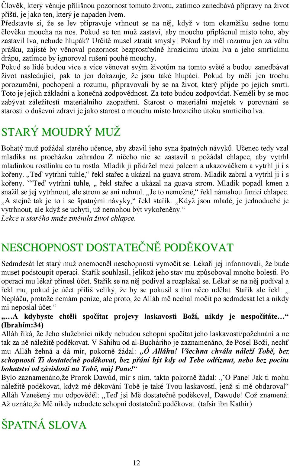 Pokud se ten muž zastaví, aby mouchu připlácnul místo toho, aby zastavil lva, nebude hlupák? Určitě musel ztratit smysly!