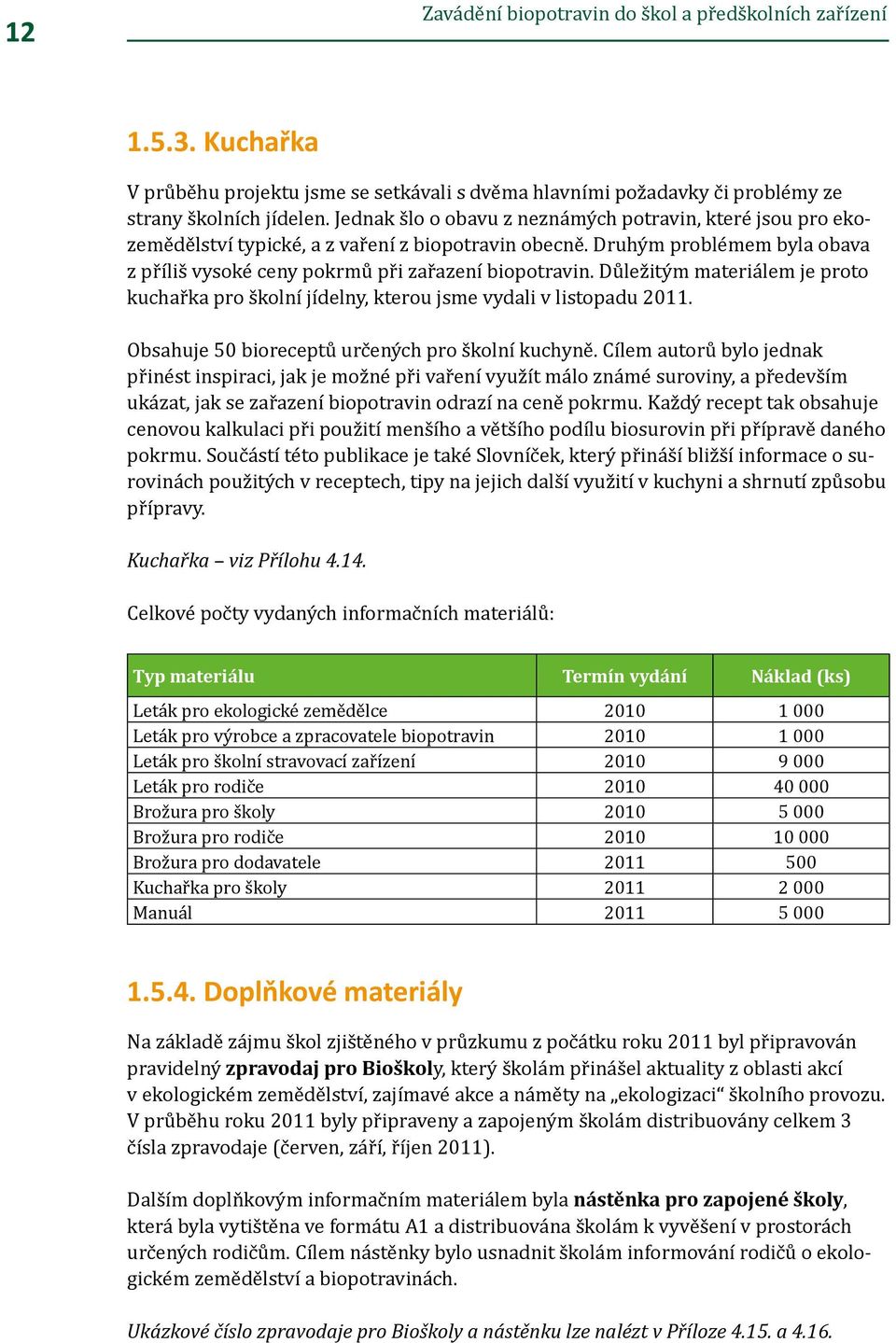Důležitým materiálem je proto kuchařka pro školní jídelny, kterou jsme vydali v listopadu 2011. Obsahuje 50 bioreceptů určených pro školní kuchyně.