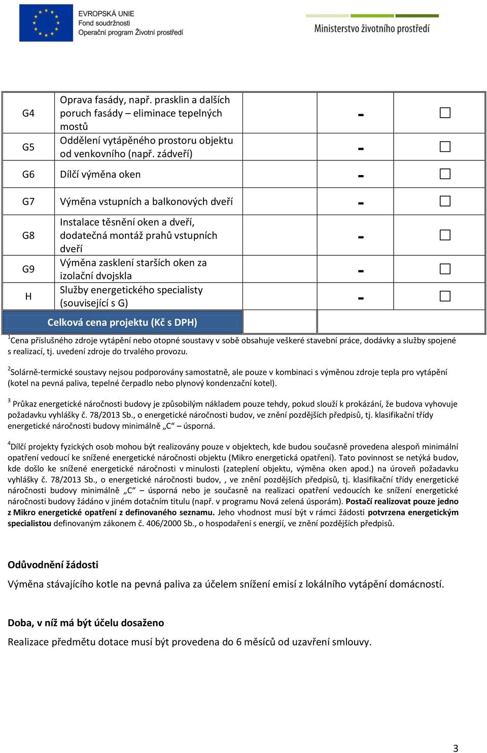 dvojskla - Služby energetického specialisty (související s G) - Celková cena projektu (Kč s DPH) 1 Cena příslušného zdroje vytápění nebo otopné soustavy v sobě obsahuje veškeré stavební práce,