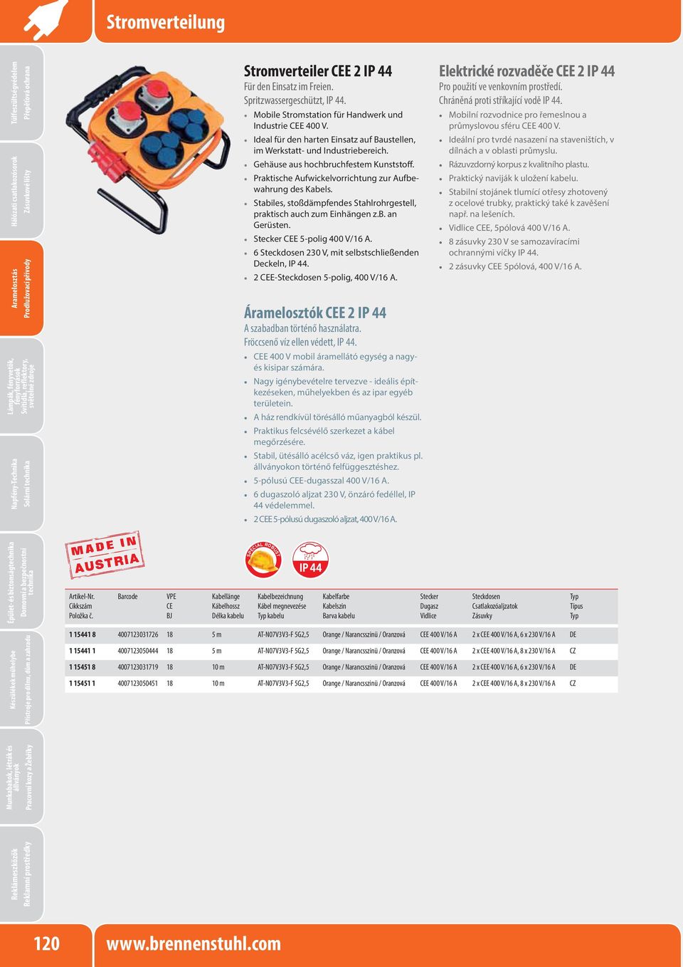 Ideal für den harten Einsatz auf Baustellen, im Werkstatt- und Industriebereich. Gehäuse aus hochbruchfestem Kunststof. Praktische Aufwickelvorrichtung zur Aufbewahrung des Kabels.