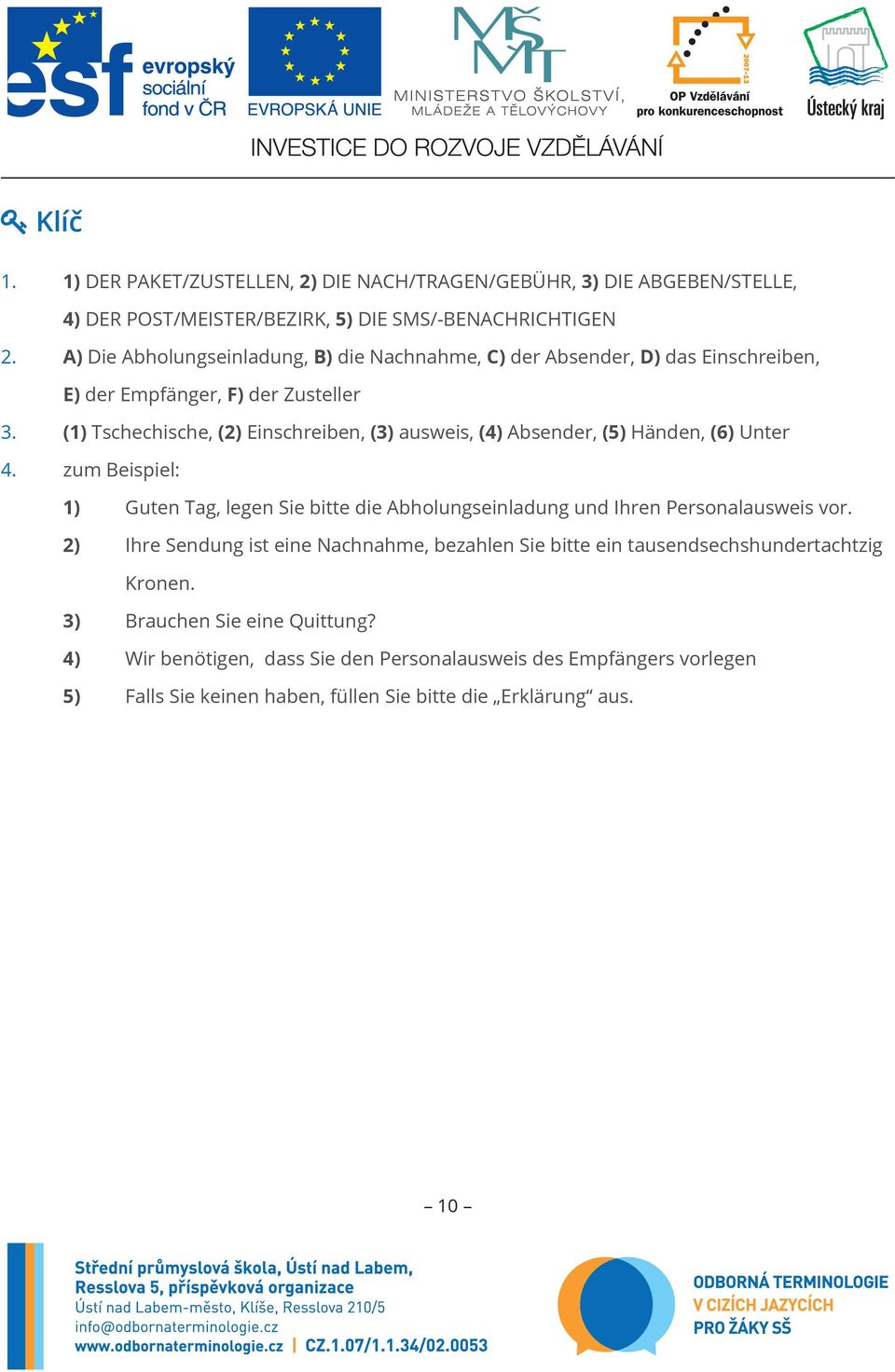 (1) Tschechische, (2) Einschreiben, (3) ausweis, (4) Absender, (5) Händen, (6) Unter 4.