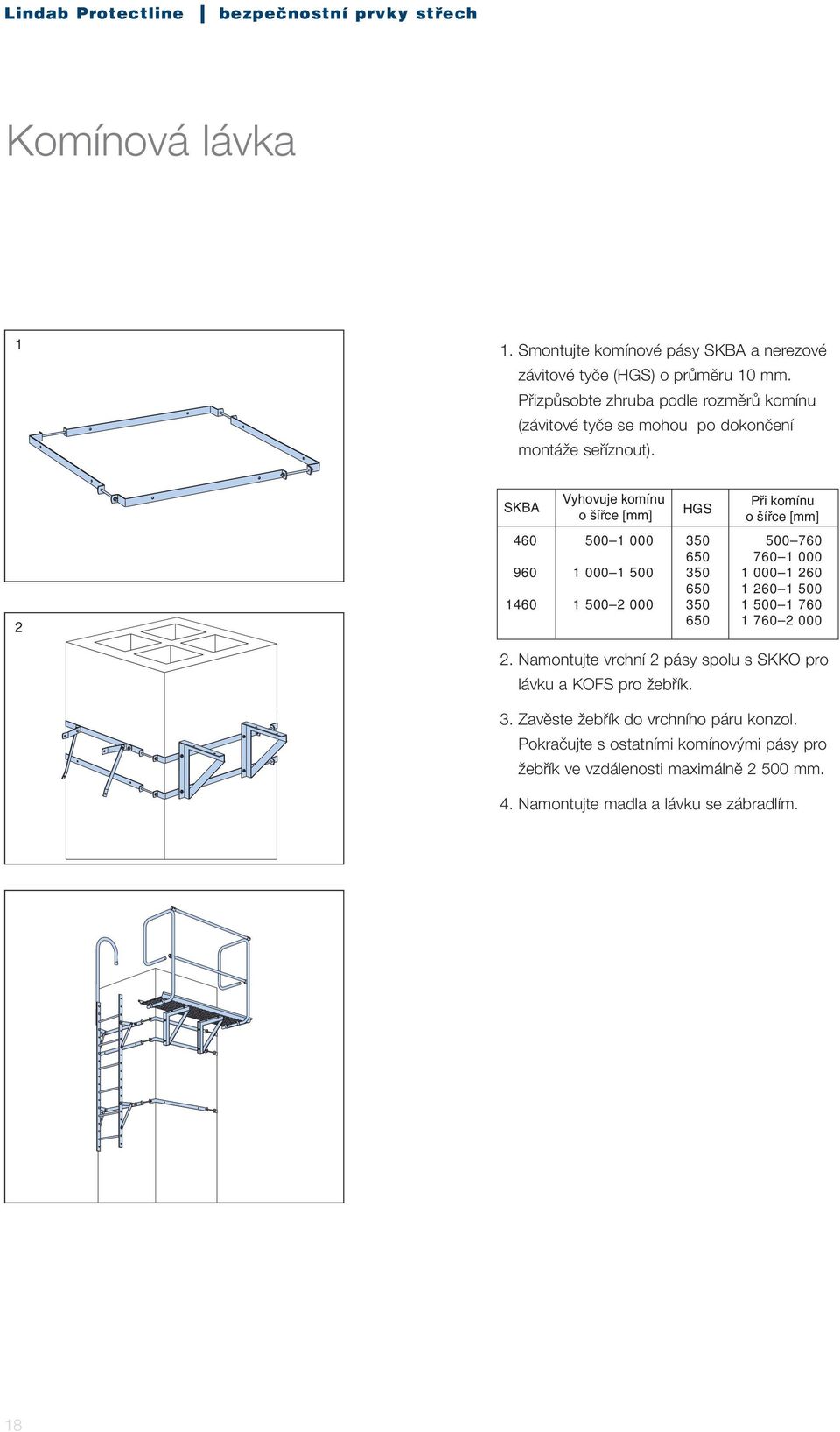 SKBA Vyhovuje komínu o šířce [mm] HGS Při komínu o šířce [mm] 2 460 960 1460 500 1 000 1 000 1 500 1 500 2 000 350 650 350 650 350 650 500 760 760 1 000 1 000
