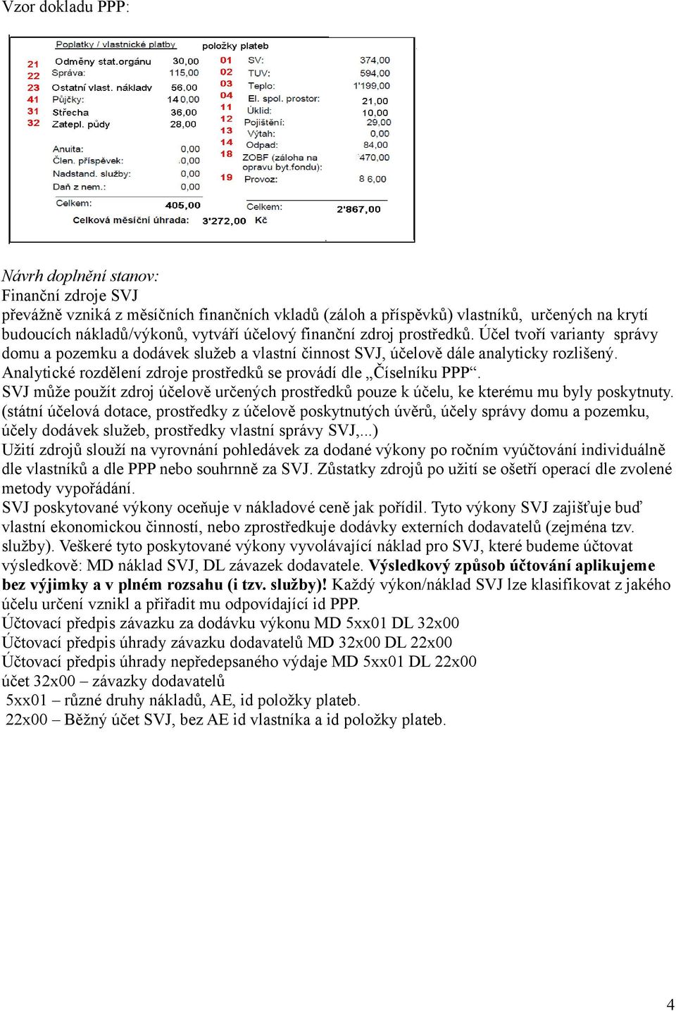 Analytické rozdělení zdroje prostředků se provádí dle Číselníku PPP. SVJ může použít zdroj účelově určených prostředků pouze k účelu, ke kterému mu byly poskytnuty.