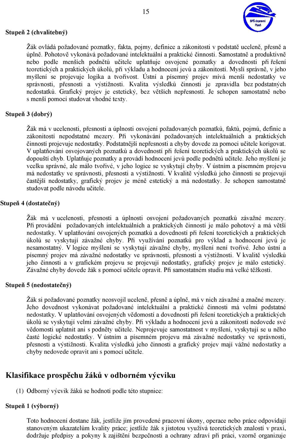 Myslí správně, v jeho myšlení se projevuje logika a tvořivost. Ústní a písemný projev mívá menší nedostatky ve správnosti, přesnosti a výstižnosti.