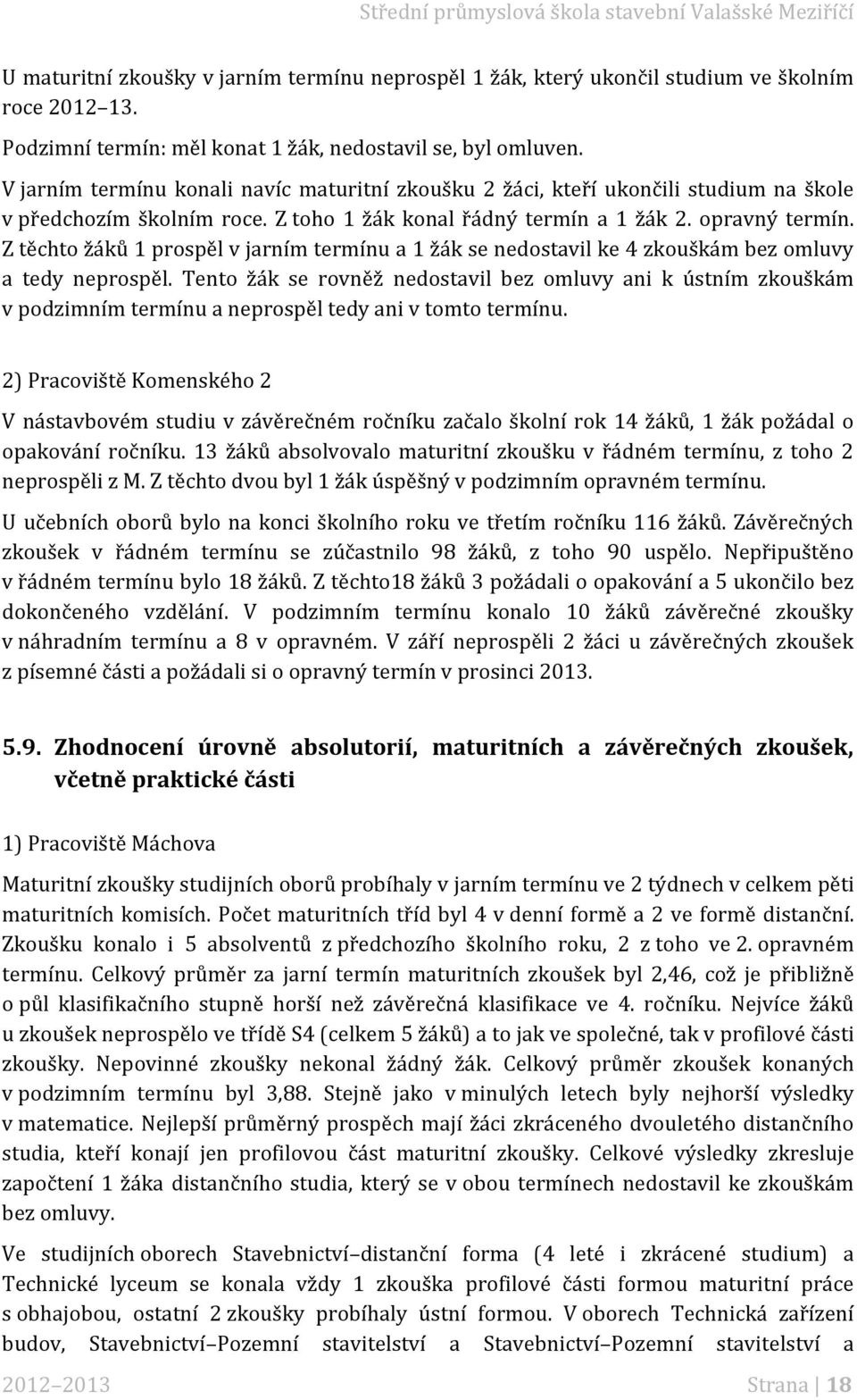 Z těchto žáků prospěl v jarním termínu a žák se nedostavil ke 4 zkouškám bez omluvy a tedy neprospěl.