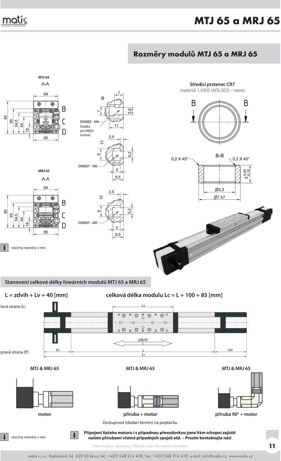 délka modulu Lc = L + 100 + 85 [mm] levá strana (L) zdvih pravá strana (P) 85 100 MTJ & MRJ 65 MTJ & MRJ 65 MTJ & MRJ 65 motor příruba + motor