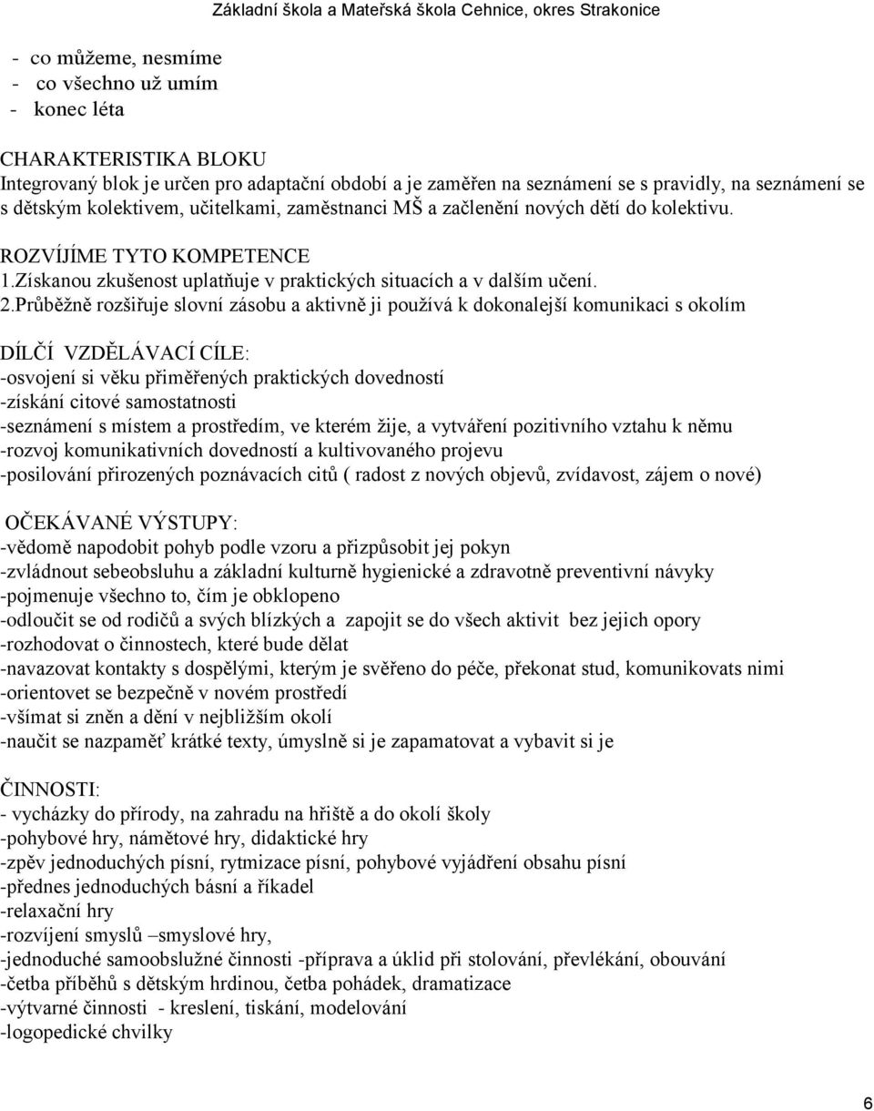 Získanou zkušenost uplatňuje v praktických situacích a v dalším učení. 2.