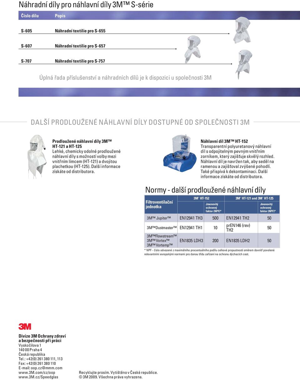 možností volby mezi vnitřním límcem (HT-121) a dvojitou plachetkou (HT-125). Další informace získáte od distributora.