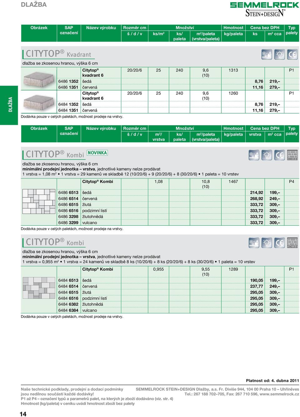 š / d / v m 2 / vrstva ks/ m 2 / (vrstva/) kg/ vrstva m 2 cca palety citytop kombi dlažba se zkosenou hranou, výška 6 cm minimální prodejní jednotka vrstva, jednotlivé kameny nelze prodávat 1 vrstva
