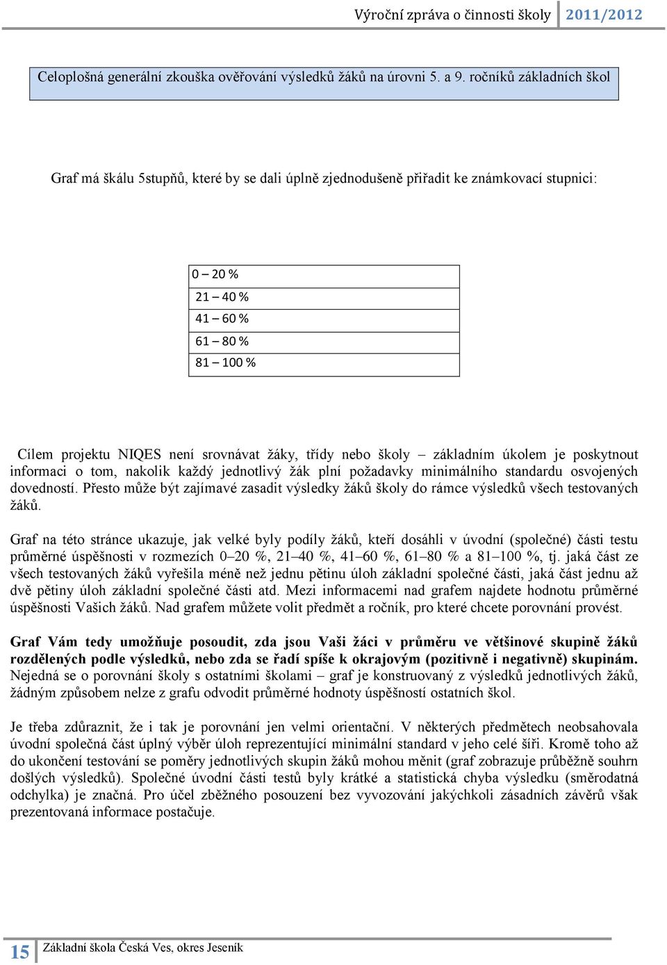 žáky, třídy nebo školy základním úkolem je poskytnout informaci o tom, nakolik každý jednotlivý žák plní požadavky minimálního standardu osvojených dovedností.