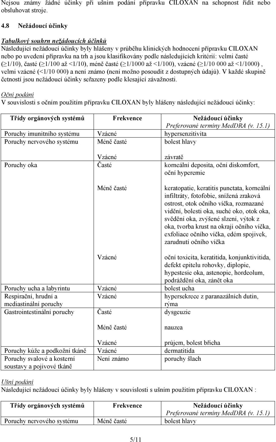 podle následujících kritérií: velmi časté ( 1/10), časté ( 1/100 až <1/10), méně časté ( 1/1000 až <1/100), vzácné ( 1/10 000 až <1/1000), velmi vzácné (<1/10 000) a není známo (není možno posoudit z