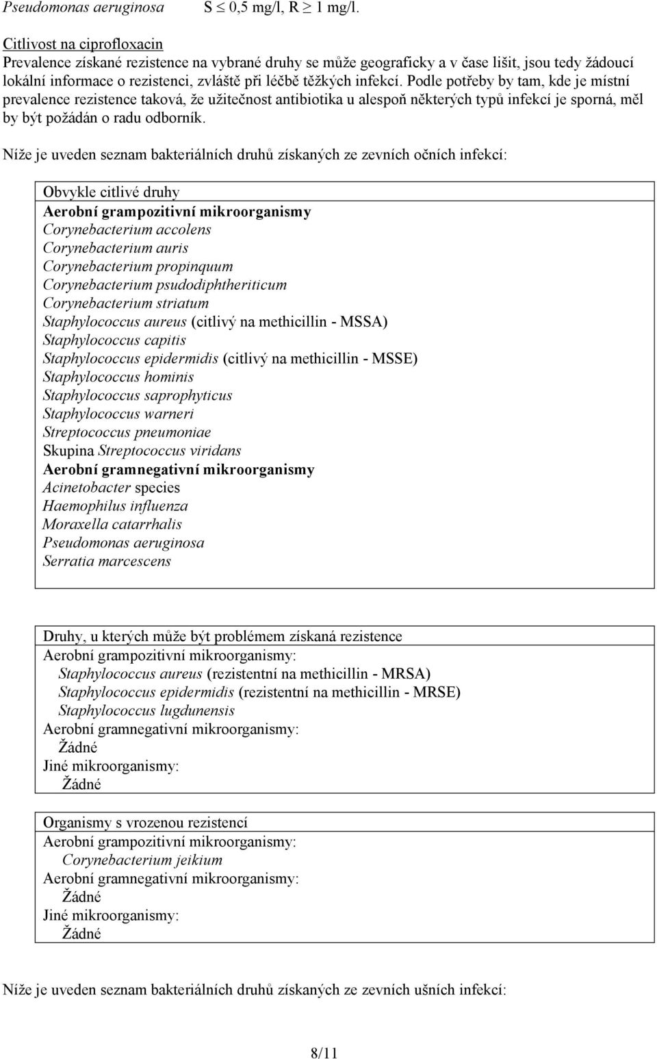 Podle potřeby by tam, kde je místní prevalence rezistence taková, že užitečnost antibiotika u alespoň některých typů infekcí je sporná, měl by být požádán o radu odborník.