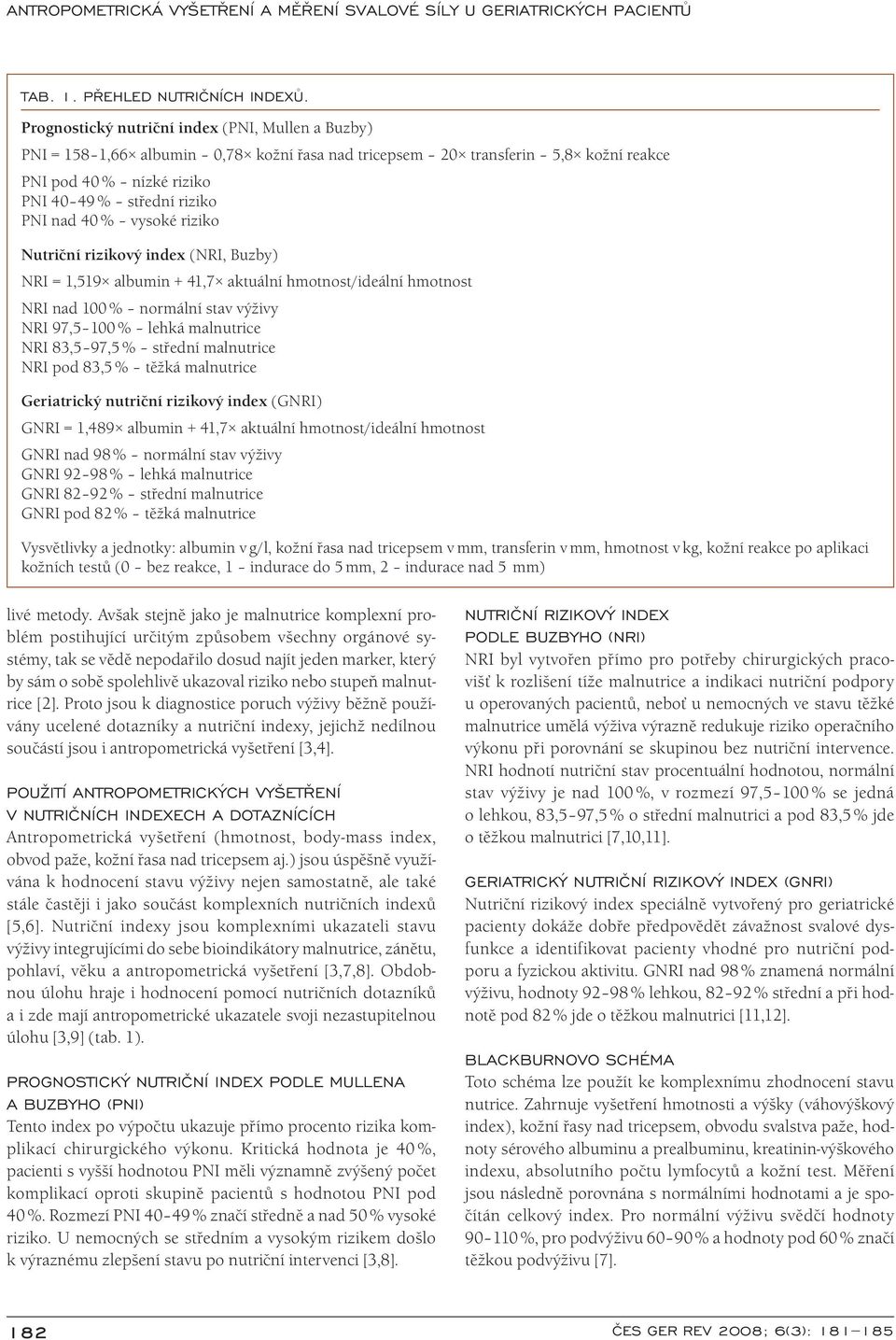 % vysoké riziko Nutriční rizikový index (NRI, Buzby) NRI = 1,519 albumin + 41,7 aktuální hmotnost/ ide ální hmotnost NRI nad 100 % normální stav výživy NRI 97,5 100 % lehká malnutrice NRI 83,5 97,5 %