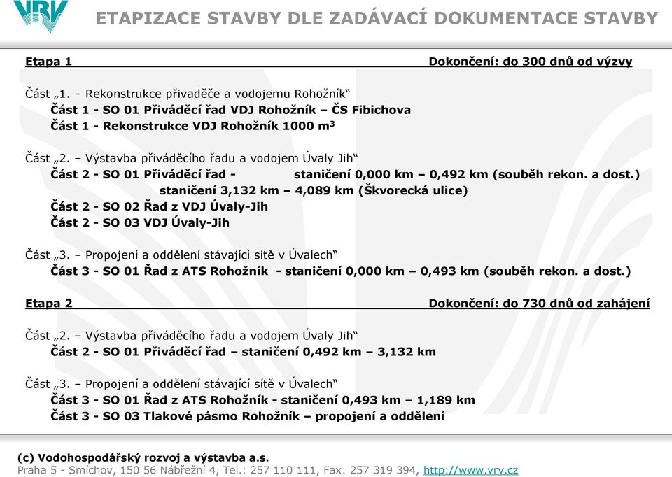 Výstavba přiváděcího řadu a vodojem Úvaly Jih Část 2 - SO 01 Přiváděcí řad - staničení 0,000 km 0,492 km (souběh rekon. a dost.