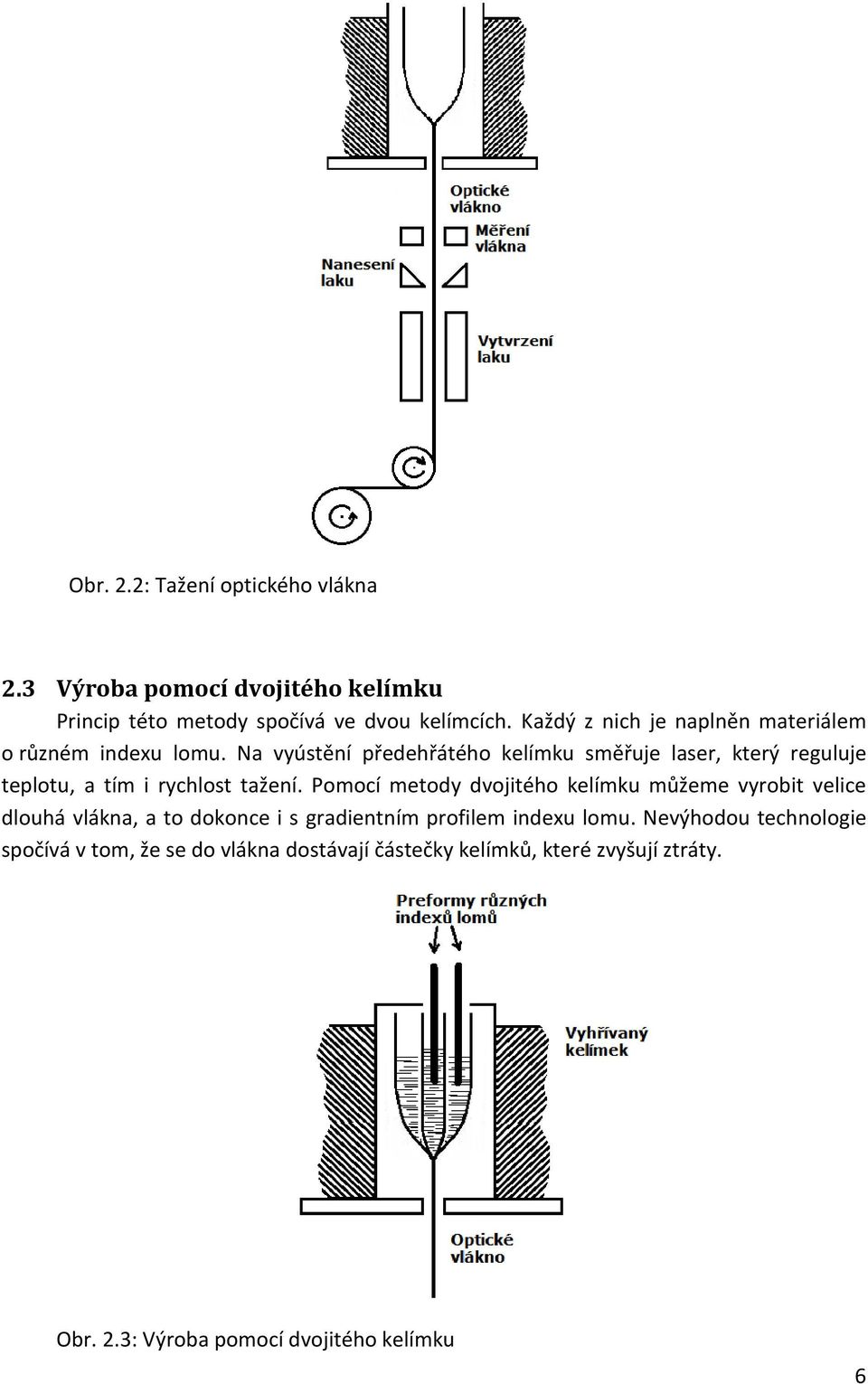 Na vyústění předehřátého kelímku směřuje laser, který reguluje teplotu, a tím i rychlost tažení.