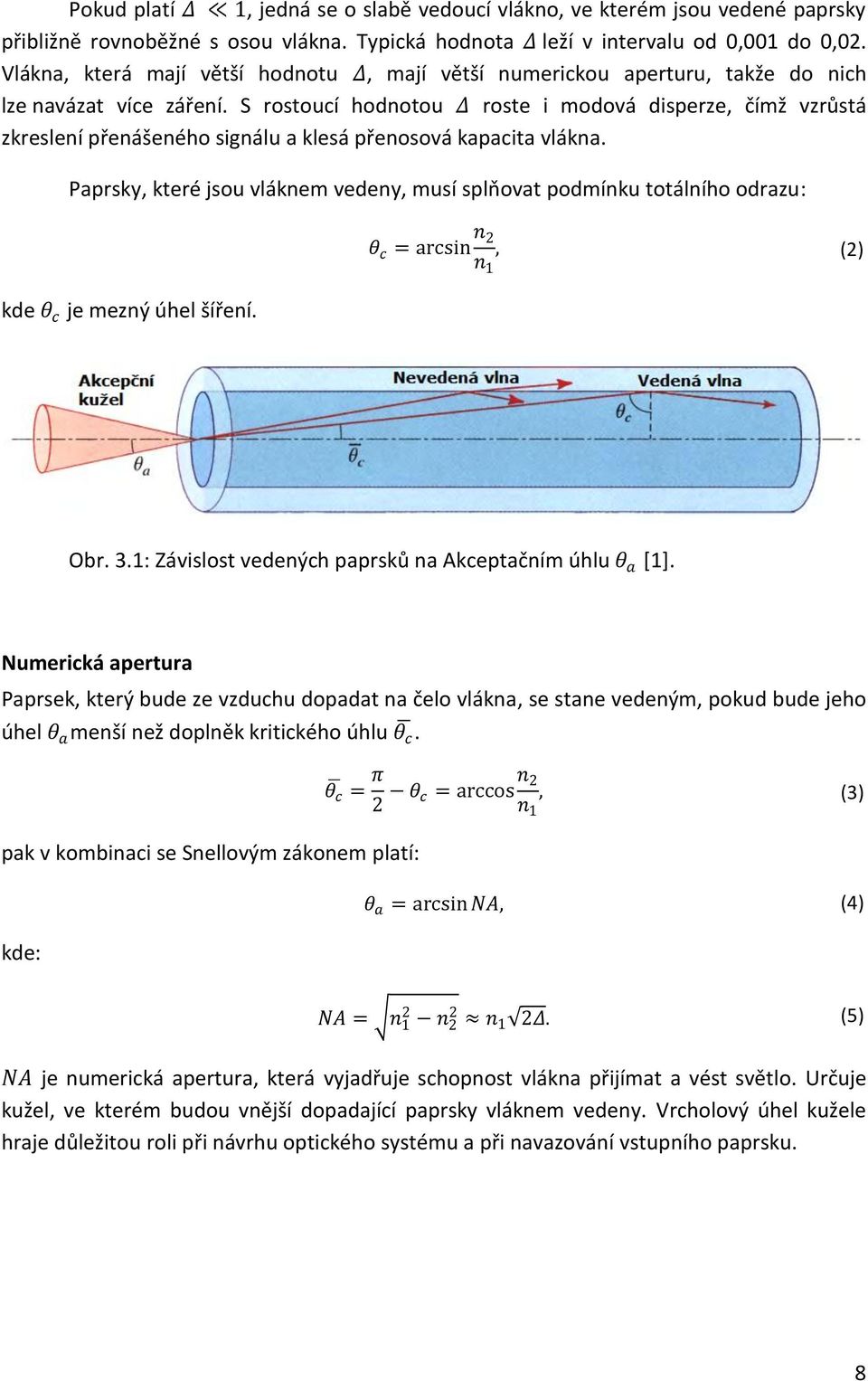 S rostoucí hodnotou Δ roste i modová disperze, čímž vzrůstá zkreslení přenášeného signálu a klesá přenosová kapacita vlákna.