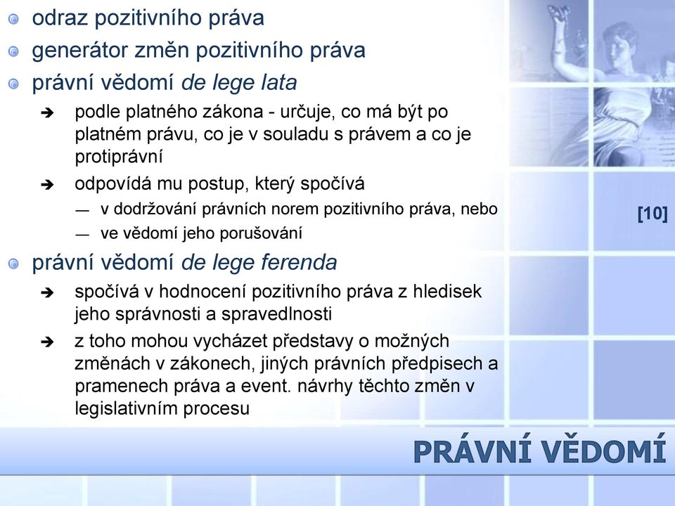 porušování právní vědomí de lege ferenda spočívá v hodnocení pozitivního práva z hledisek jeho správnosti a spravedlnosti z toho mohou vycházet