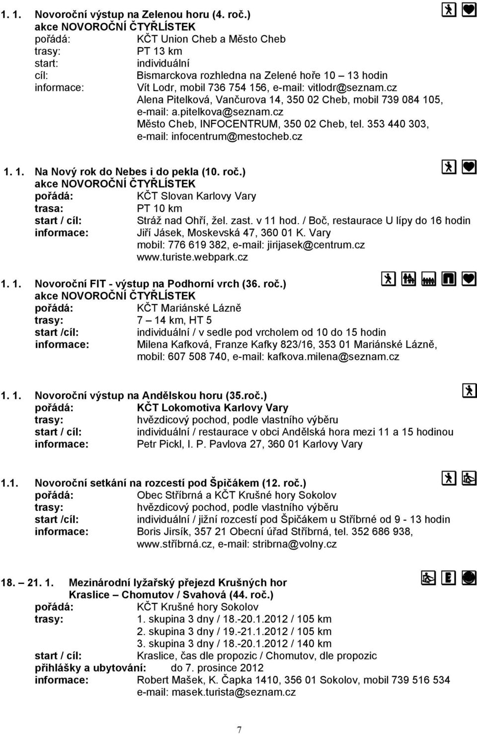 vitlodr@seznam.cz Alena Pitelková, Van urova 14, 350 02 Cheb, mobil 739 084 105, e-mail: a.pitelkova@seznam.cz M sto Cheb, INFOCENTRUM, 350 02 Cheb, tel. 353 440 303, e-mail: infocentrum@mestocheb.