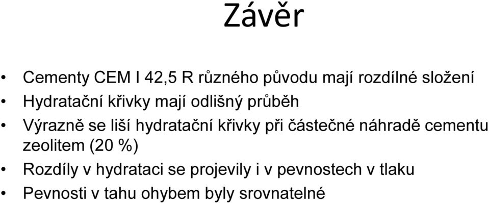 křivky při částečné náhradě cementu zeolitem (20 %) Rozdíly v