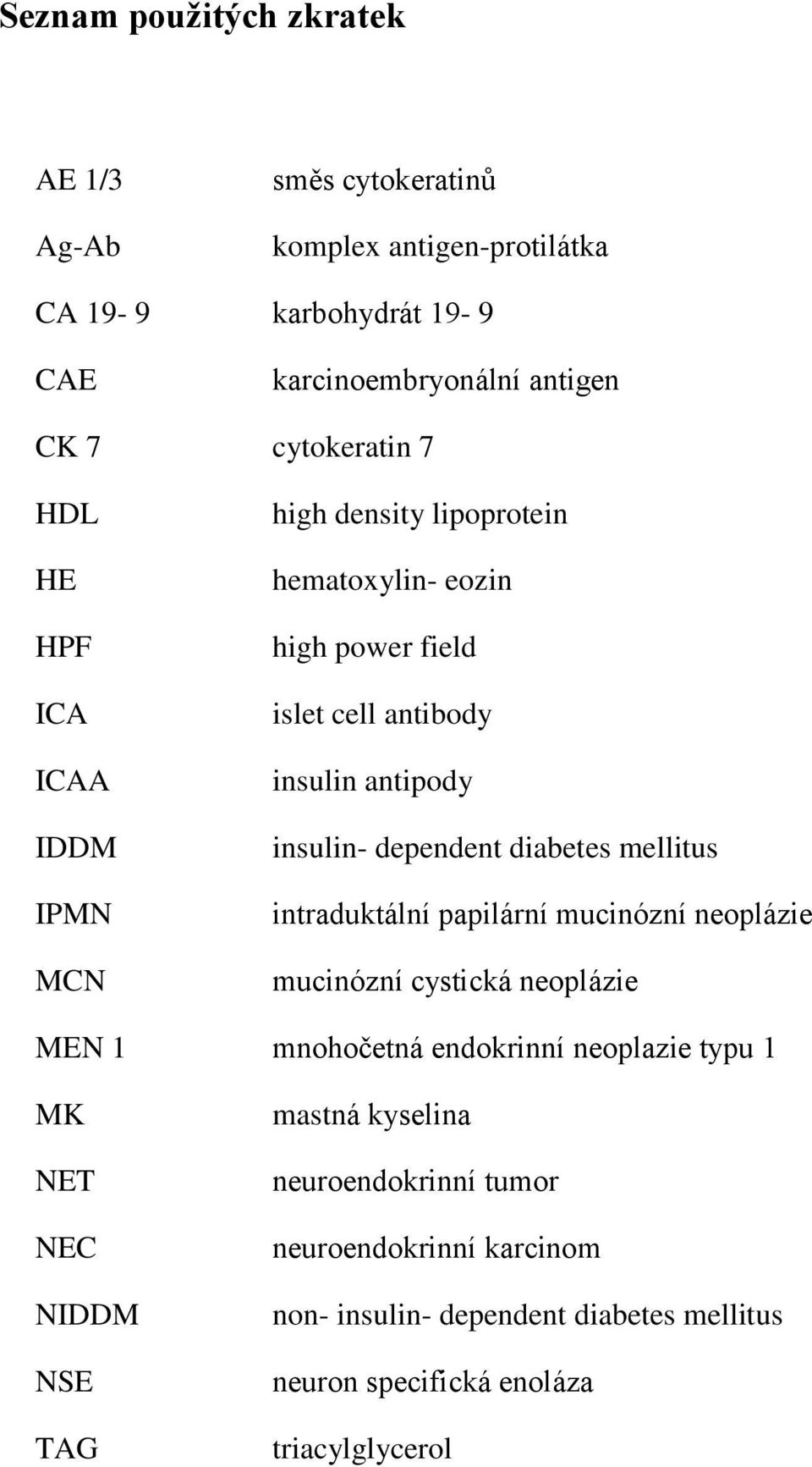 insulin- dependent diabetes mellitus intraduktální papilární mucinózní neoplázie mucinózní cystická neoplázie MEN 1 mnohočetná endokrinní neoplazie typu