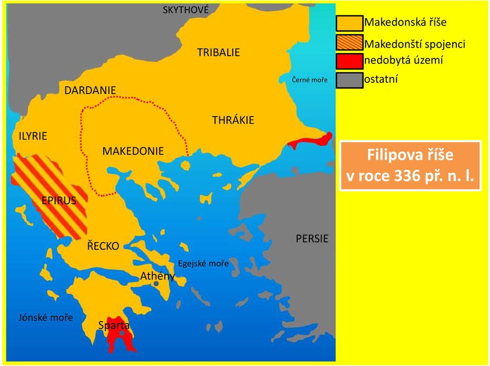 MAKEDONIE THRÁKIE Filipova říše v roce 336 př. n. l.