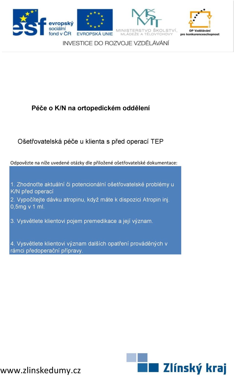 Zhodnoťte aktuální či potencionální ošetřovatelské problémy u K/N před operací 2.