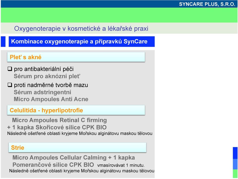 Skořicové silice CPK BIO Následně ošetřené oblasti kryjeme Mořskou alginátovu maskou tělovou Strie Micro Ampoules Cellular