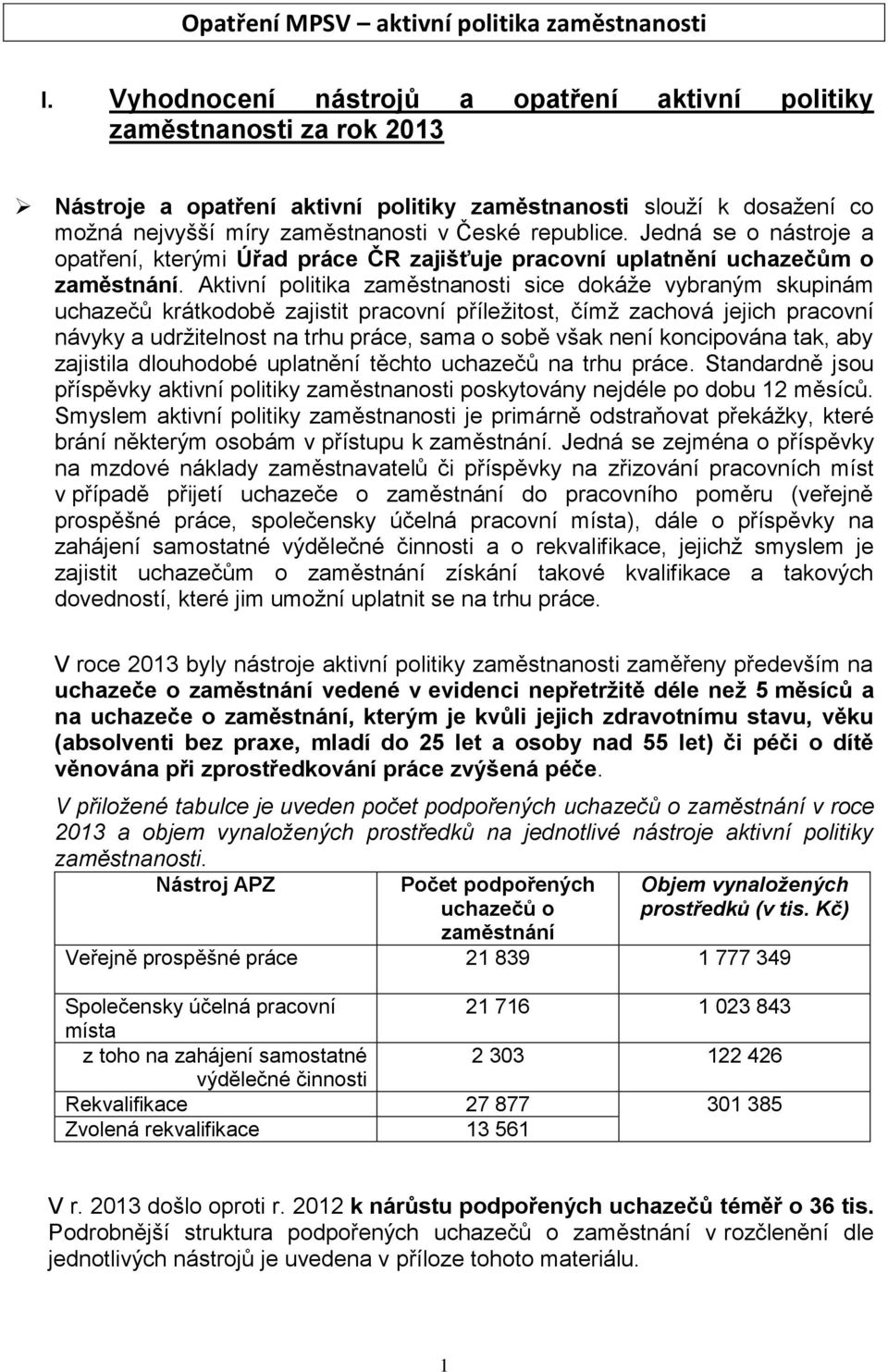 Jedná se o nástroje a opatření, kterými Úřad práce ČR zajišťuje pracovní uplatnění uchazečům o zaměstnání.