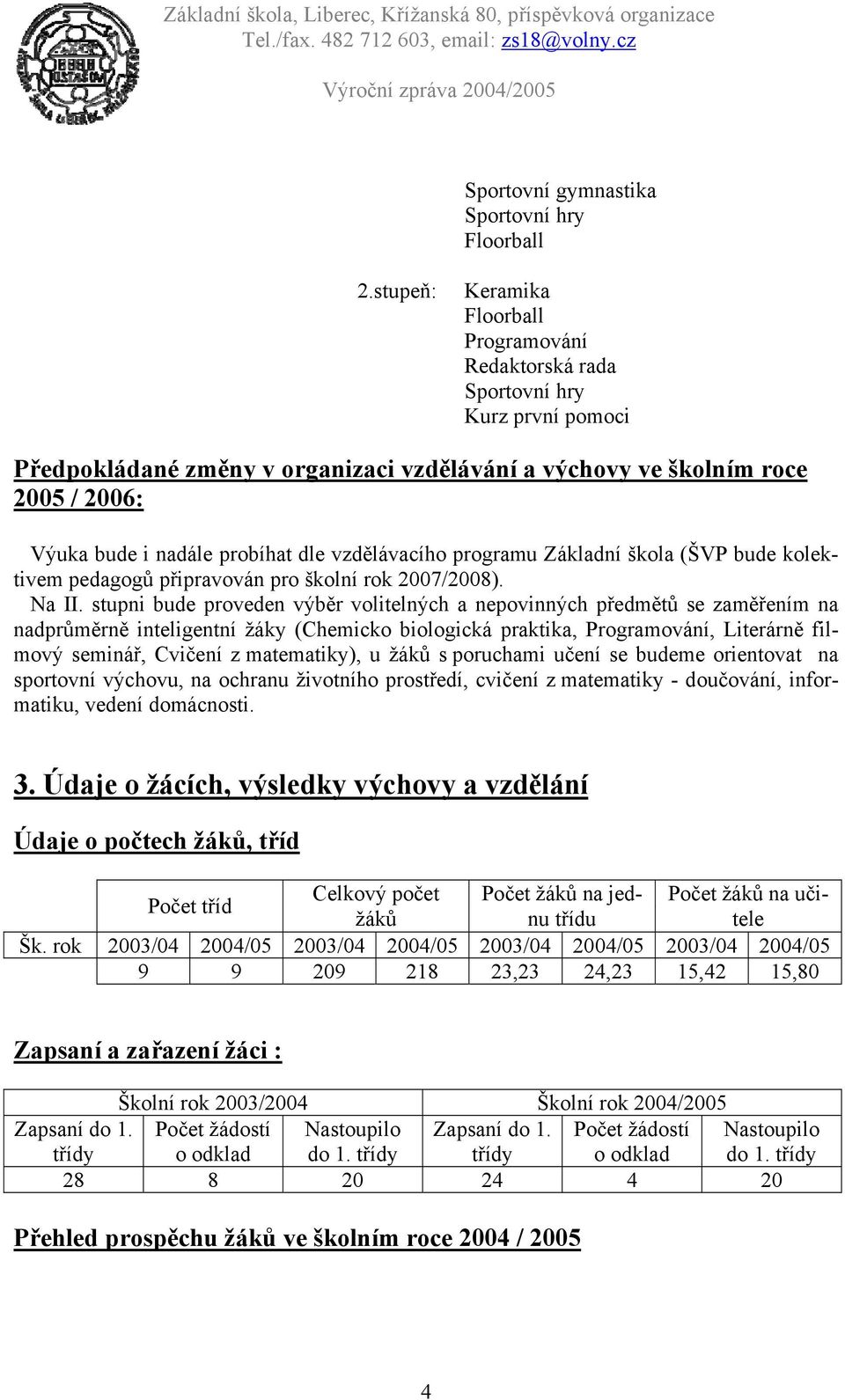 probíhat dle vzdělávacího programu Základní škola (ŠVP bude kolektivem pedagogů připravován pro školní rok 2007/2008). Na II.