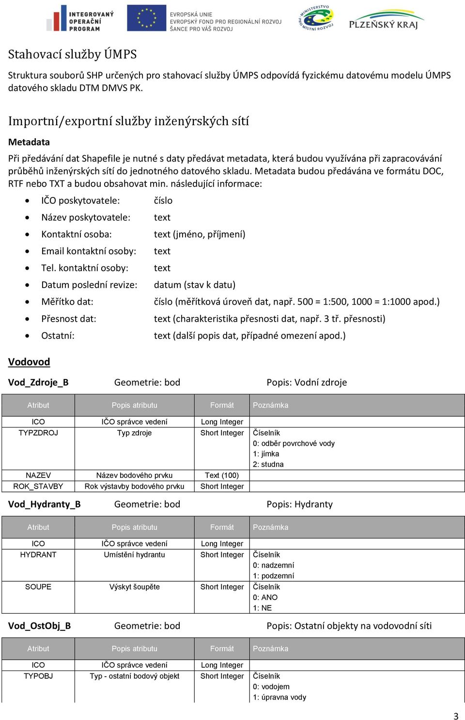 datového skladu. Metadata budou předávána ve formátu DOC, RTF nebo TXT a budou obsahovat min.