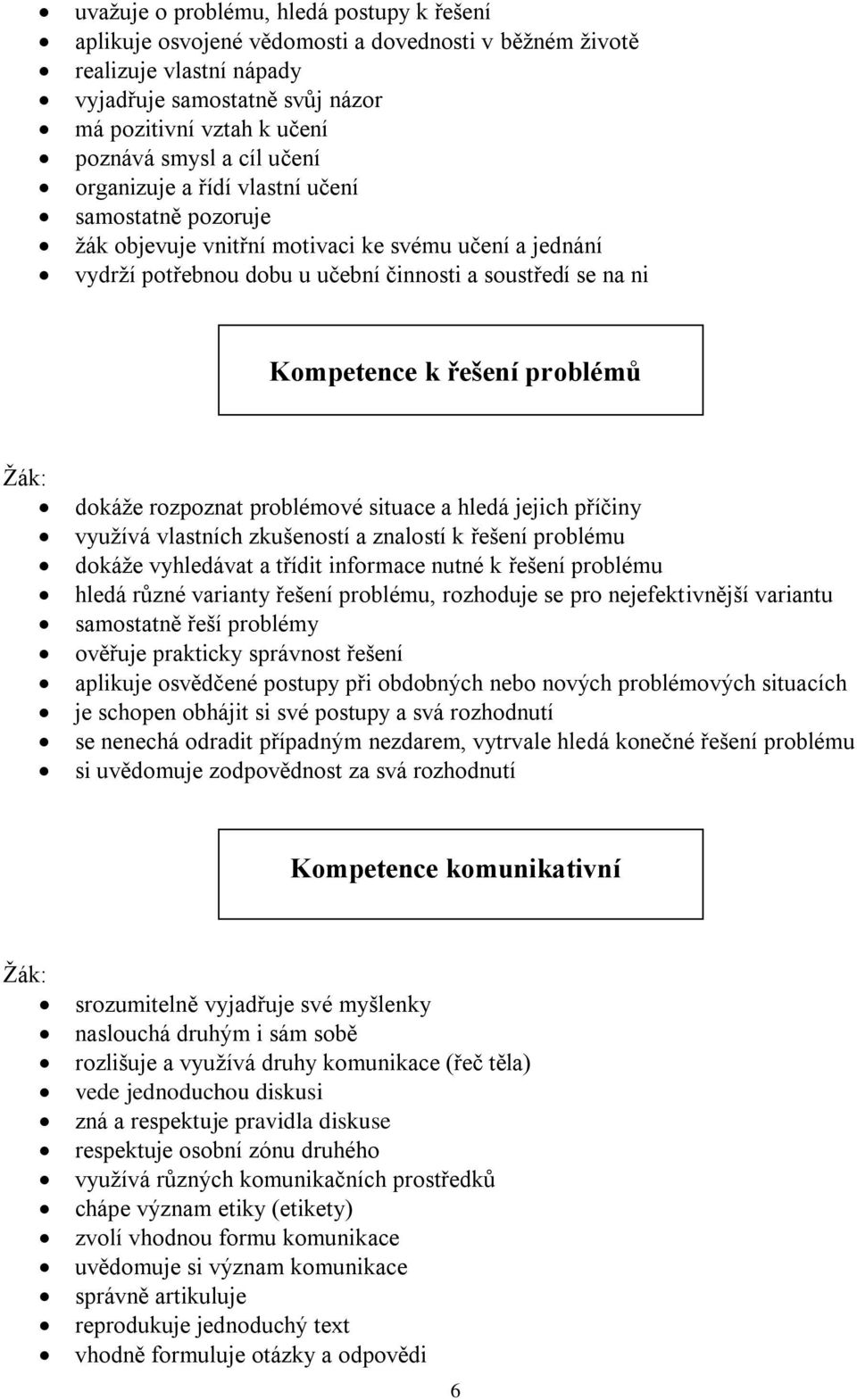 problémů Žák: dokáže rozpoznat problémové situace a hledá jejich příčiny využívá vlastních zkušeností a znalostí k řešení problému dokáže vyhledávat a třídit informace nutné k řešení problému hledá