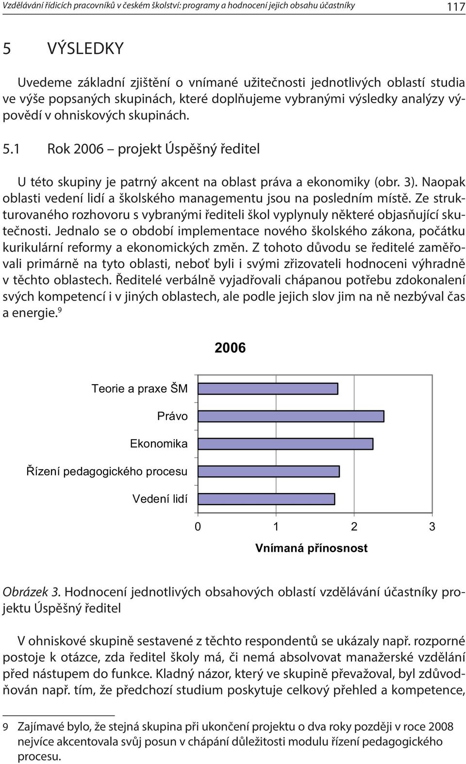 1 Rok 2006 projekt Úspěšný ředitel U této skupiny je patrný akcent na oblast práva a ekonomiky (obr. 3). Naopak oblasti vedení lidí a školského managementu jsou na posledním místě.