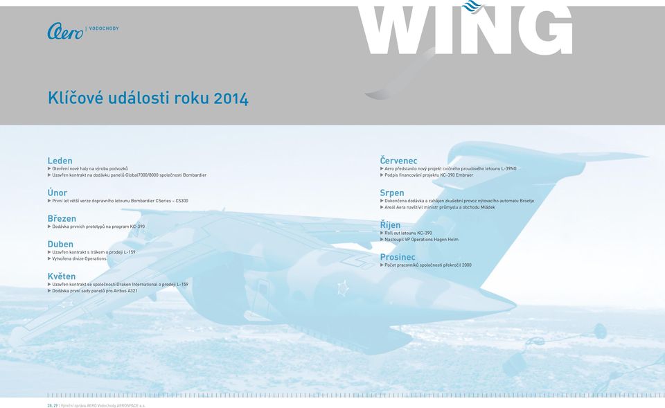 Uzavřen kontrakt s Irákem o prodeji L-159 Vytvořena divize Operations květen Uzavřen kontrakt se společností Draken International o prodeji L-159 Dodávka první sady panelů pro Airbus A321 Srpen