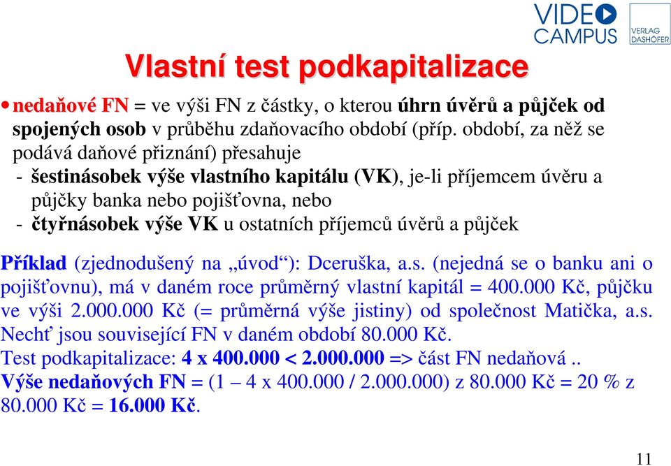 úvěrů a půjček Příklad (zjednodušený na úvod ): Dceruška, a.s. (nejedná se o banku ani o pojišťovnu), má v daném roce průměrný vlastní kapitál = 400.000 