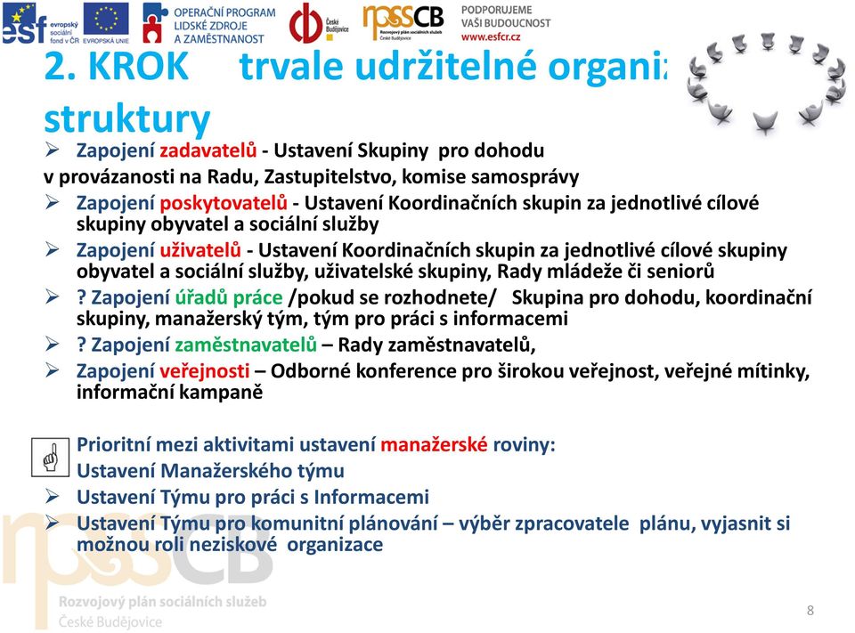 skupiny, Rady mládeže či seniorů? Zapojení úřadů práce /pokud se rozhodnete/ Skupina pro dohodu, koordinační skupiny, manažerský tým, tým pro práci s informacemi?